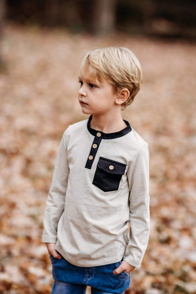 Brown Toddler Striped Jersey Henley